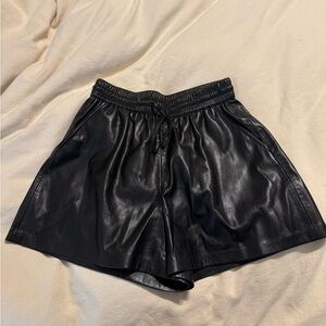 Good American Black High Waist Leather Shorts